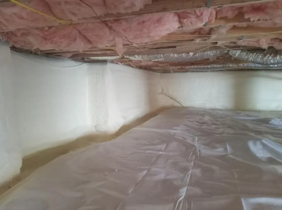 Crawl space encapsulation with closed-cell spray foam for Commercial Roof Restoration in Sudbury
